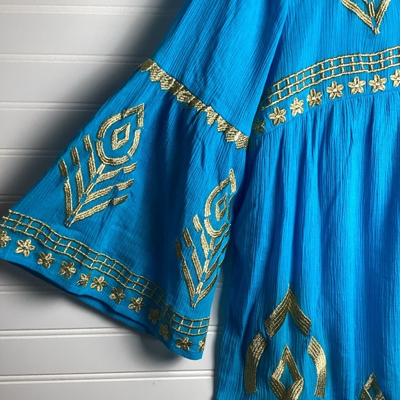 SOFT SURROUNDINGS NWT Zaneta turquoise Embroidered Gauze dress M/P - Picture 6 of 15